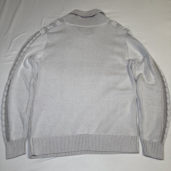 Outpost Makers Cable Knit Sweater Mens L The Buckle Shawl Collar Gray White NWT - Picture 13 of 15